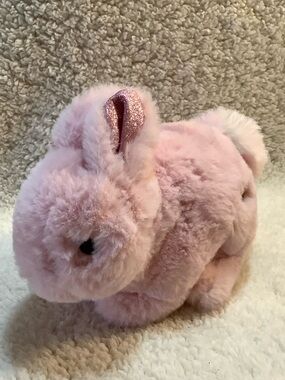 FAO Schwarz Pink Plush Bunny Rabbit Stuffed Animal Toy with Glitter Ears READ